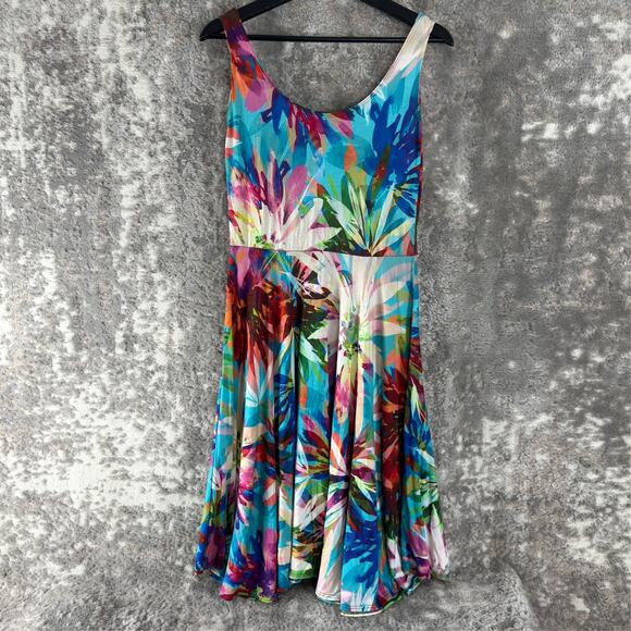 Salaam Size S Colorful Floral Topical Vacation Fit Flared Dress Knee Length - Picture 1 of 8